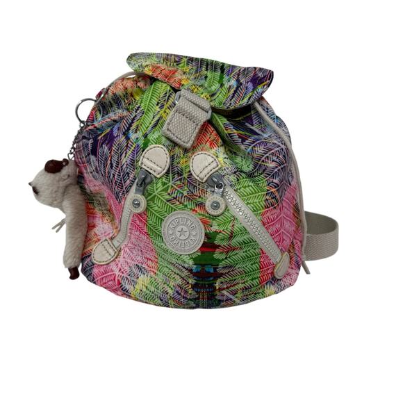 Kipling Pink Purple Green Mini Backpack With Monkey Hanging Bag Tag - Picture 2 of 14